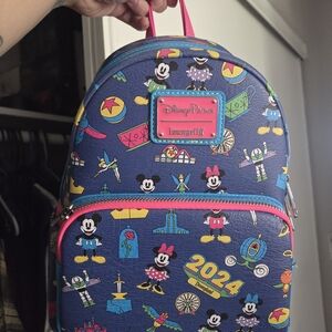 Loungefly Disney Backpack - Blue and Pink with Mickey and Minnie